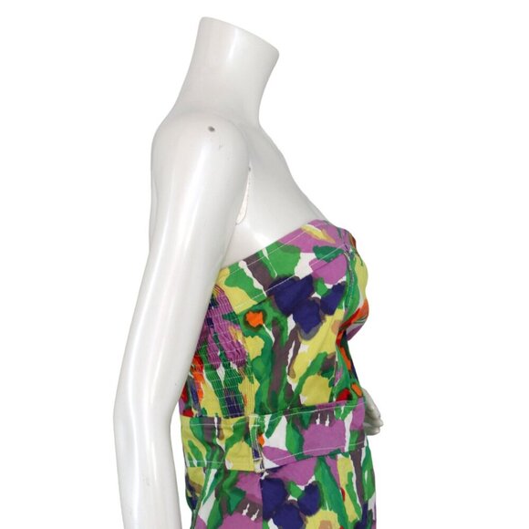 DEPT Strapless Floral Sheath Dress Abstract Bright Print Stretch Smocked Party - Picture 13 of 13
